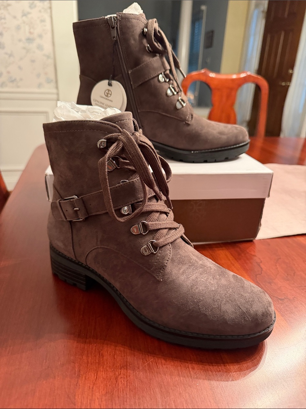 Giani Bernini Taupe Suede Lace-Up Ankle Boot, Size 8